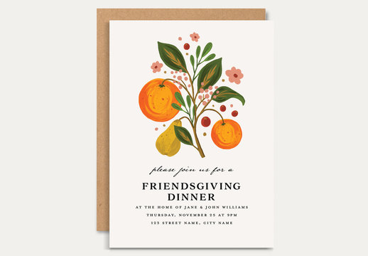 Thanksgiving Dinner Invitation Layout with Fruits