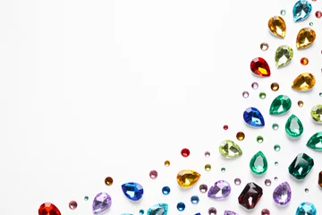 Fotobehang Different beautiful gemstones on white background, top view © New Africa