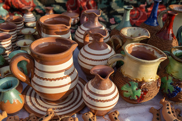 The fair of folk craftsmen of pottery. Handmade clay pots