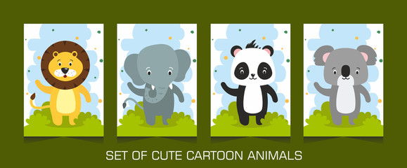 Set of cute cartoon animals illustration