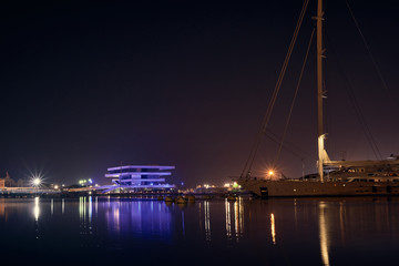 sailboat in the port at night