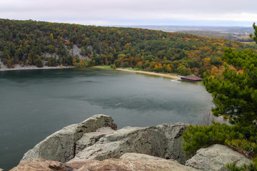 Devil's Lake State Park from the east bluff in autumn