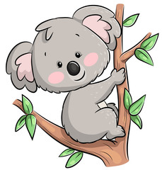 Niedlicher kletternder Koala - Vektor-Illustration - obrazy, fototapety, plakaty