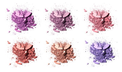 Set of face powder stroke isolated on white background, top view and clipping