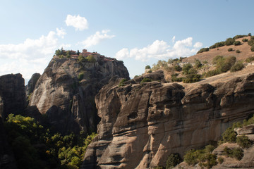 Fototapeta na wymiar Unapproachable cliffs, monastery on a high cliff, Meteora, Greece