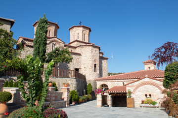 Courtyard of the monastery on a high inaccessible rock, Meteora, Greece