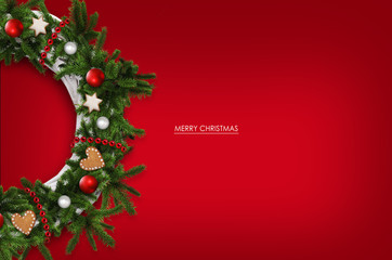 Christmas wreath with decoration background, greetings