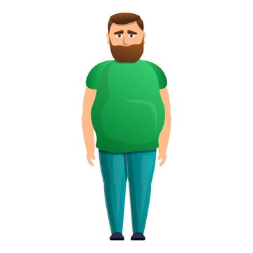 Overweight man in green clothes icon. Cartoon of overweight man in green clothes vector icon for web design isolated on white background