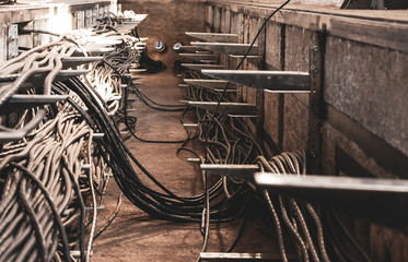 Cable tunnel with cables in the power substation