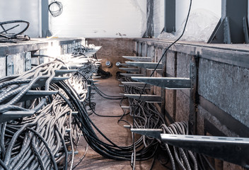 Cable tunnel with cables in the power substation