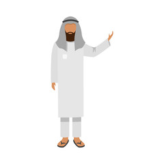 Arab man in traditional ethnic white wear with kefia. Vector illustration in flat cartoon style
