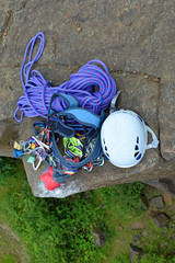 Climbing equipment at top of cliff