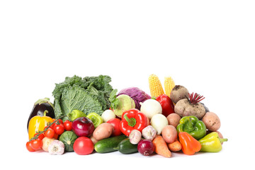 Obraz na płótnie Canvas Composition with ripe organic vegetables isolated. Good harvest