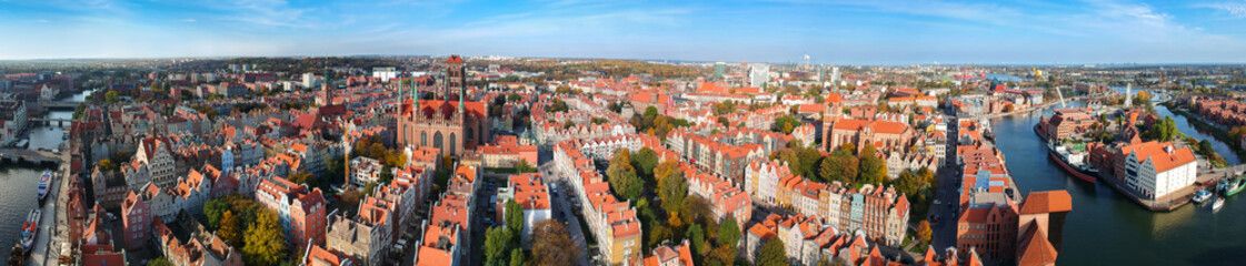 Aerial panorama of the old town in Gdansk, Poland