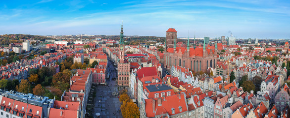 Obraz premium Aerial panorama of the old town in Gdansk, Poland
