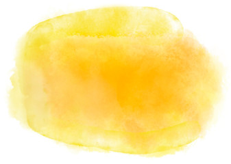 Abstract yellow and orange watercolor splash on white background