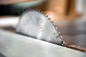 Close up detail of the blade on a circular saw