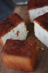 Delicious cake with jam on the table