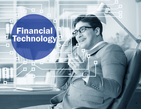 Businessman talking on smartphone in fintech concept - Powered by Adobe