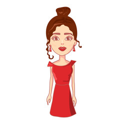 Vector with girl beautiful long hair in casual clothes under the white background.Cartoon people illustration. young вотан whith hairstyle. Front view girl.