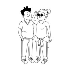 cool teenager boy and girl standing