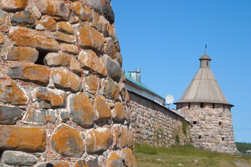 White (Golovenkova) and Arkhangelsk towers of the Solovetsky Kremlin. Russia