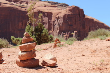 Cairn (stacked stones) at Monument Valley Arizona - American Desert