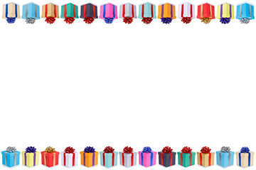 Collection of birthday gifts christmas presents copyspace copy space border isolated