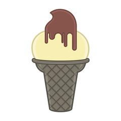 Vanilla ice cream cone with chocolate - Vector illustration