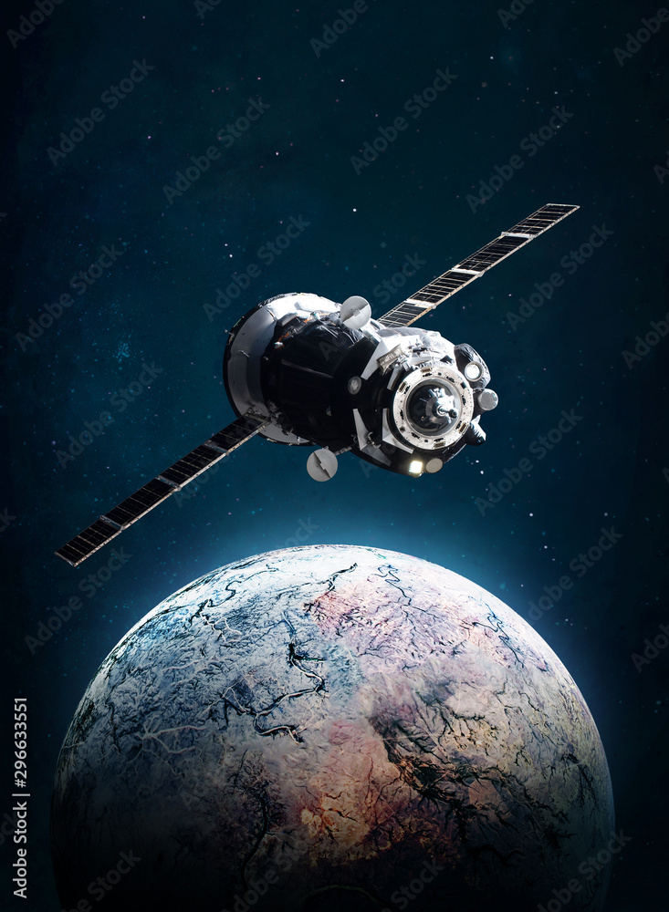 Leinwandbilder cargo space ship on orbit of the earth planet. milky way on background. view from iss. elements of t