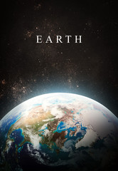Planet Earth in deep dark space. Civilization. Blue marble. Vertical wallpaper. Elements of this...