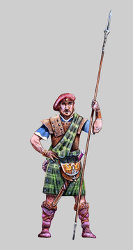 A bold highlander. Scottish warrior drawing. Fantasy figur.