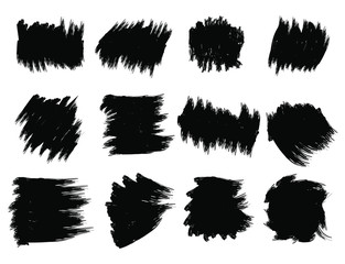 set of black brush strokes, grunge style, stain illustration.