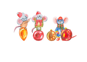 Doodle style watercolor illustration. New Year 2020.