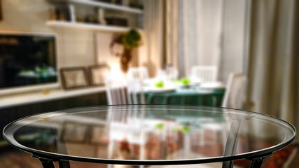 Brown wooden kitchen background with empty space on a table for you products and decoration. 