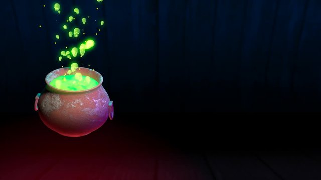 Witches сauldron with boiling green potion. Witch's potion Halloween background