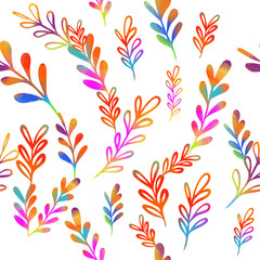 Seamless monochrome floral background. Rainbow leaf twigs. Vector illustration