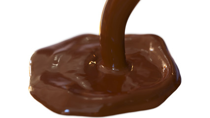 stream of molten chocolate pours from above