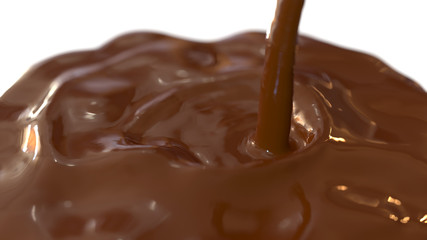 stream of molten chocolate pours from above