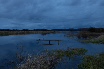 River Sorot after sunset. Village Pushkin mountains, Pskov region, Russia. Manor Mikhailovskoye in...