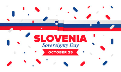 Sovereignty Day in Slovenia. National happy holiday, celebrated annual in October 25. Slovenia flag. Patriotic elements. Poster, card, banner and background. Vector illustration