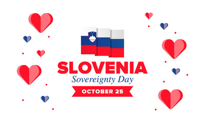 Sovereignty Day in Slovenia. National happy holiday, celebrated annual in October 25. Slovenia flag. Patriotic elements. Poster, card, banner and background. Vector illustration