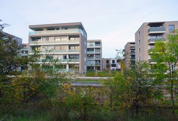 Landscape in autumn with new build family estates in Germany