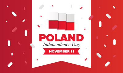 Independence Day in Poland. National happy holiday, celebrated annual in November 11. Polish flag. Patriotic elements. Poster, card, banner and background. Vector illustration