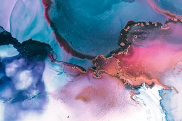 Teil der ursprünglichen Alkoholtintenmalerei. Moderne Kunst. Abstrakter bunter Hintergrund, Tapete. Marmorstruktur. Fluid Art für moderne Banner, ätherisches Grafikdesign. © Mari Dein