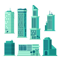 Green vector set of skyscrapers in flat style