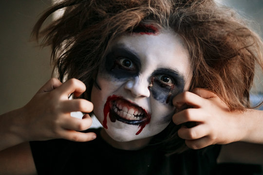 Child Carnival Costume Scary Face Painting Stock Photo 1526647835