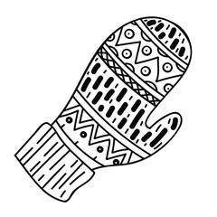 Vector drawing.Single hand drawn christmas and glove. Doodle vector illustration for greeting cards, posters, stickers and seasonal design. Isolated on white background.