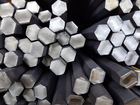 Bundle reinforcing bar. Steel reinforcement hexahedra. Industrial background. Close up view