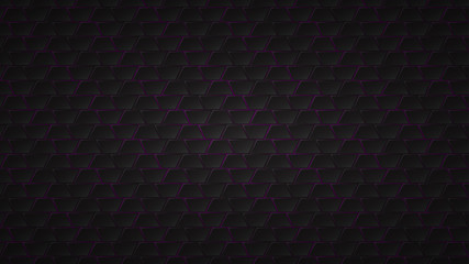 Abstract dark background of black trapezium tiles with purple gaps between them